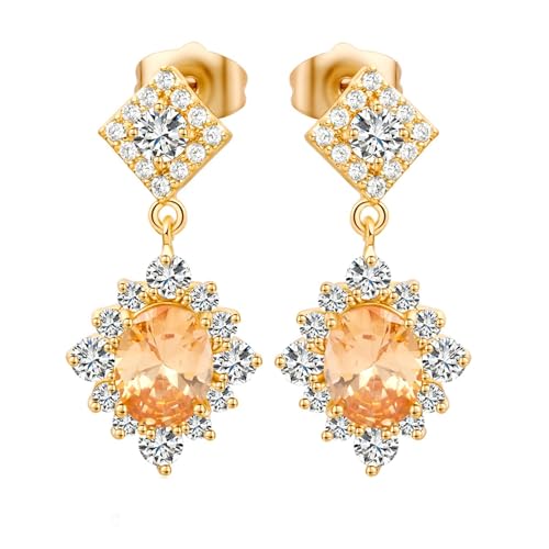 Grewod Gold 750 Ohrringe Damen, Blumen Gelb Oval Citrin mit Moissanit Ohrstecker Nickelfrei Schmuck von Grewod