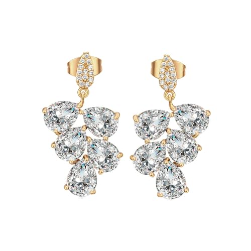 Grewod Gold Ohrringe Damen 585 Echt, Blatt Weiß Moissanit Edelstein Ohrstecker Nickelfrei Ohrschmuck von Grewod