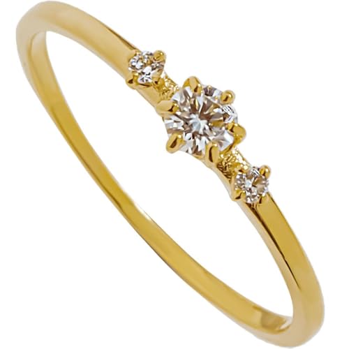 Grewod Gold Ring 585 Damen, Retro Weiß Rund Diamant Ring für Hochzeit Verlobungsring Schmuck Größe 62 (19.7) von Grewod