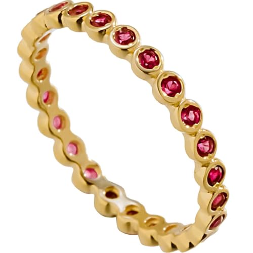 Grewod Gold Ringe Frauen 585, Zierlich Stapelring Rot Rund Rubin Ring Modeschmuck Größe 52 (16.6) von Grewod