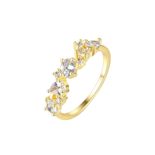 Grewod Gold Ringe Frauen 585 Echtgold, Zart Weiß Oval Labor Erstellt Diamant mit Moissanit Eheringe Hochzeit Größe 52 (16.6) von Grewod