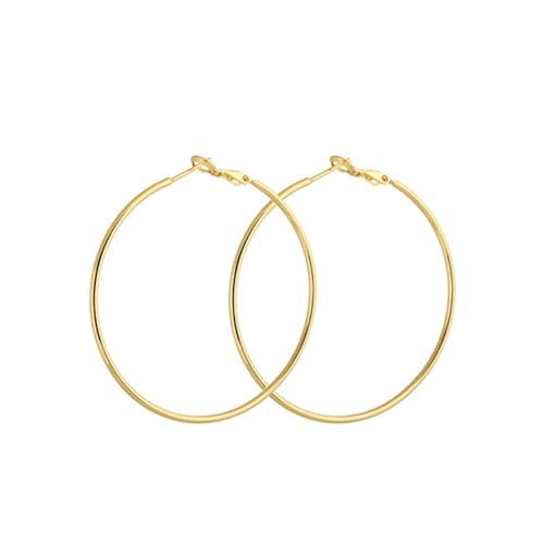 Grewod Goldohrringe Damen Echtgold 585 Creolen, Rund 55mm Ohrringe Schlicht Nickelfrei Schmuck von Grewod