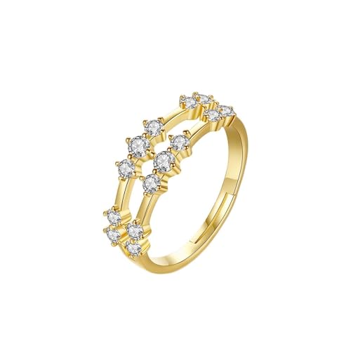 Grewod Goldring 18K, Damen Verstellbar Zierlich Weiß Rund Diamant Modeschmuck Ringe Schlicht Größe 52 (16.6) von Grewod