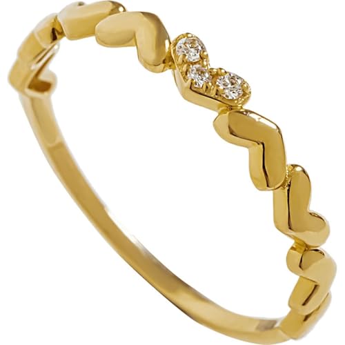 Grewod Goldring 750, Damen Herz Weiß Rund Diamant Ringe Verlobungsring Schmuck Eheringe Größe 48 (15.3) von Grewod