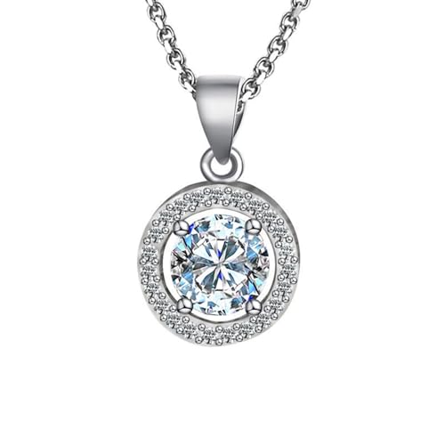 Grewod Halskette Anhänger Damen, Weiß Gold 9K Einfach 1ct Weiß Rund Labor Erstellt Diamant Halskette mit Kette 40+5 cm von Grewod