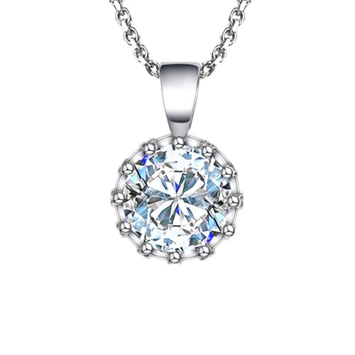 Grewod Halskette Charms, Damen 18K Weiß Gold Elegant Weiß Rund Labor Erstellt Diamant Halskette mit Anhänger 40+5 cm von Grewod