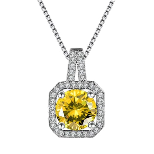 Grewod Halskette Damen Kette, Weiß Gold 14 Karat 585 Elegant Gelb Rund Citrin mit Moissanit Halskette mit Anhänger 40+5 cm von Grewod