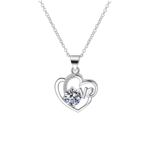 Grewod Halskette Damen Kette, Weiß Gold 14K 585 "Love Herz Weiß Rund Labor Erstellt Diamant Halskette mit Anhänger 40+5 cm von Grewod