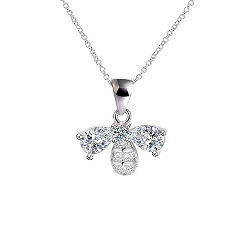 Grewod Halskette Damen Kette, Weißgold 18 Karat Bienen Tropfen Weiß Labor Erstellt Diamant Halskette mit Anhänger 40+5 cm von Grewod