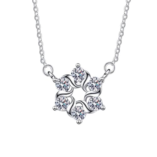 Grewod Halskette Frauen, Weißgold 750 18 Karat Gedreht Blume Weiß Rund Labor Erstellt Diamant Halskette mit Anhänger 40+5 cm von Grewod