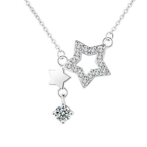 Grewod Halskette Hochzeit, Damen Weißgold 750 18K Stern Weiß Rund Labor Erstellt Diamant Halskette mit Anhänger 40+5 cm von Grewod