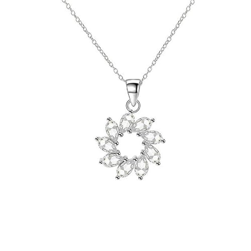 Grewod Halskette Kette, Damen Weiß Gold 9 Karat Hohl Blume Tropfen Weiß Labor Erstellt Diamant Halskette mit Anhänger 40+5 cm von Grewod