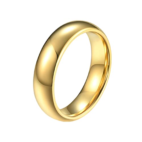 Grewod Herren Ring, Wolfram 6MM Gold Poliert Eheringe Schmuck Verlobungsring Schlicht Größe 52 (16.6) von Grewod