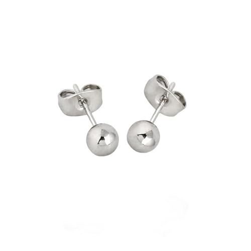 Grewod Hochzeit Ohrringe, Damen 18 Karat Weiß Gold Kugel 5mm Ohrstecker Nickelfrei Ohrschmuck von Grewod