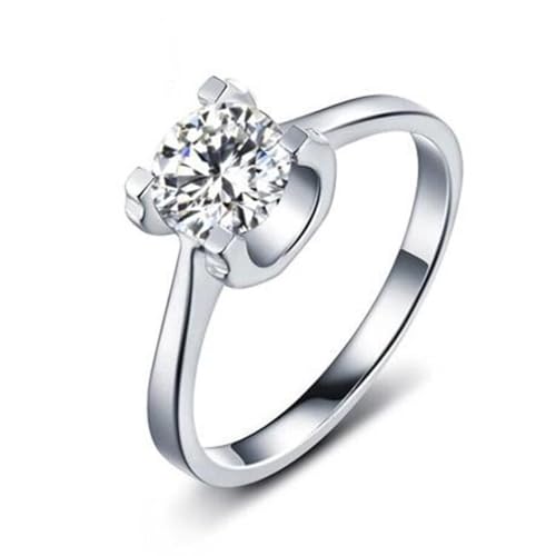 Grewod Hochzeit Schmuck, Damen 18K Weiß Gold Solitär 0.5ct Weiß Rund Moissanit Schlicht Ring Größe 53 (16.9) von Grewod
