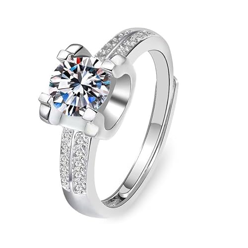 Grewod Hochzeit Schmuck, Damen 18K Weiß Gold Verstellbar 1ct Weiß Rund Labor Erstellt Diamant Eheringe und Verlobungsring Ring Größe 49 (15.6) von Grewod