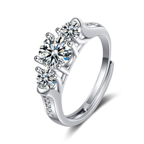 Grewod Hochzeit Schmuck, Damen 9 Karat Weißgold 375 Elegant Verstellbar Weiß Rund Labor Erstellt Diamant Ringe Verlobung Größe 49 (15.6) von Grewod