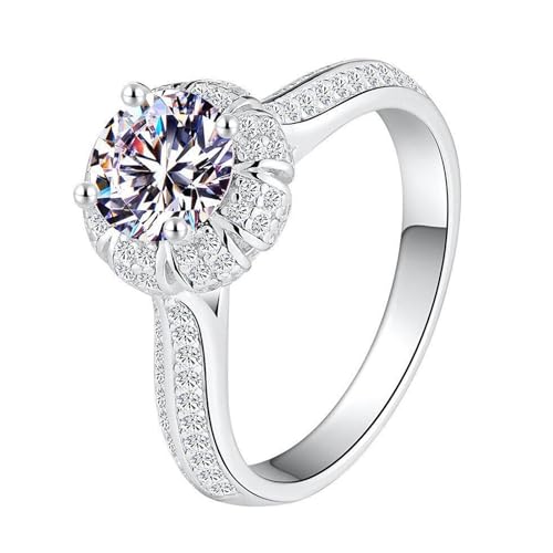 Grewod Hochzeit Schmuck, Damen 9K Weiß Gold Halo Weiß Rund Labor Erstellt Diamant Ringe Größe 63 (20.1) von Grewod