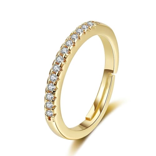 Grewod Hochzeit Schmuck, Damen Gelbgold 750 18K Verstellbar Weiß Rund Moissanit Trauringe Verlobungsringe Ring Größe 56 (17.8) von Grewod