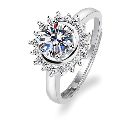 Grewod Hochzeit Schmuck, Damen Weiß Gold 18K Blume Verstellbar Weiß Rund Labor Erstellt Diamant Verlobungsringe Ring Größe 60 (19.1) von Grewod