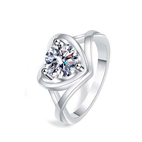 Grewod Hochzeit Schmuck, Damen Weiß Gold 9K Unendlichkeit Herz Weiß Rund Labor Erstellt Diamant Verlobungsring Ring Größe 61 (19.4) von Grewod