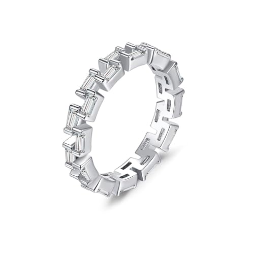 Grewod Hochzeit Schmuck, Damen Weißgold 18K Schlicht Design Bunt Rechteck Labor Erstellt Diamant Ringe Verlobungsringe Größe 49 (15.6) von Grewod