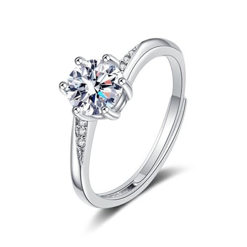 Grewod Hochzeit Schmuck, Damen Weißgold 9K Verstellbar Weiß Rund Moissanit Verlobungsringe Eheringe Ring Größe 58 (18.5) von Grewod