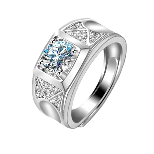 Grewod Hochzeitsringe, Herren 9 Karat Weißgold Breit Verstellbar Weiß Rund Labor Erstellt Diamant Ehe und Verlobungsringe Ring Größe 56 (17.8) von Grewod