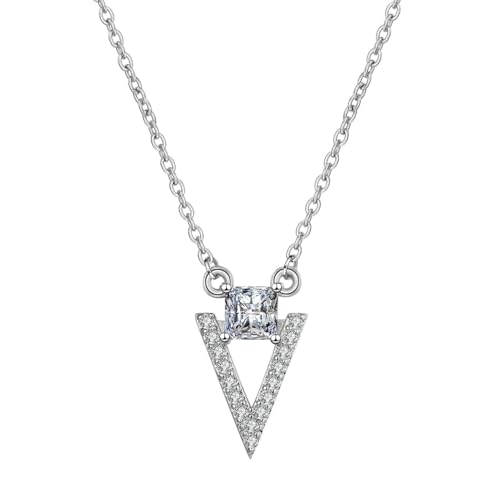 Grewod Kette Anhänger, Damen 14K Weißgold 585 Dreieck Weiß Quadrat Labor Erstellt Diamant Halskette 40+5 cm von Grewod