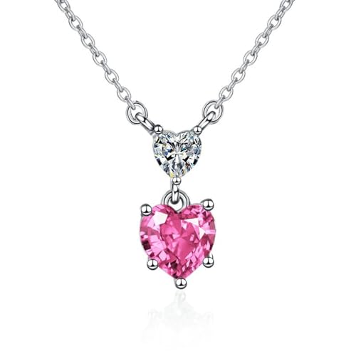 Grewod Kette mit Anhänger Damen, Weiß Gold 14K 585 Elegant Rosa Herz Labor Erstellt Saphir mit Labor Erstellt Diamant Halskette 40+5 cm von Grewod