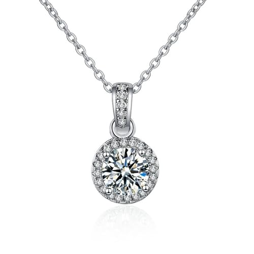 Grewod Kettenanhänger, Damen 18 Karat Weiß Gold 750 Schlicht Weiß Rund Labor Erstellt Diamant Halskette 40+5 cm von Grewod