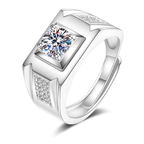 Grewod Mann Ring, 14 Karat Weiß Gold 585 Verstellbar Breit Weiß Rund Labor Erstellt Diamant Ringe Verlobung Größe 69 (22.0) von Grewod