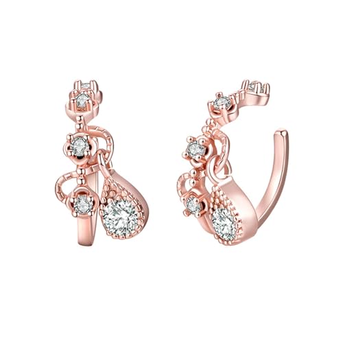 Grewod Manschette Ohrringe, Damen 9 Karat Rosegold 375 Schlicht Design Weiß Rund Moissanit Ear Cuff von Grewod