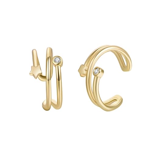 Grewod Manschette Ohrringe, Damen Gold 18K 750 Stern Weiß Rund Moissanit Ear Cuff Nickelfrei Schmuck von Grewod