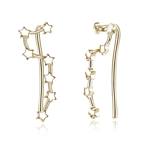 Grewod Manschetten Ohrringe, Damen 14 Karat Gelbgold 585 Sterne Ear Cuff Nickelfrei Ohrschmuck von Grewod