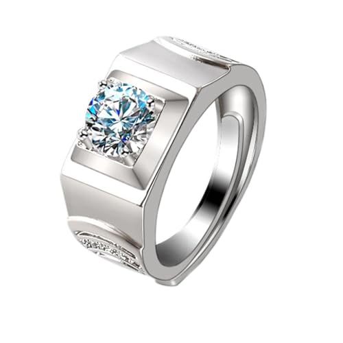 Grewod Mode Ring, Herren Weißgold 9K 375 Verstellbar Breit 4 Zacken 1ct Weiß Rund Labor Erstellt Diamant Verlobungsringe Schlicht Größe 67 (21.3) von Grewod