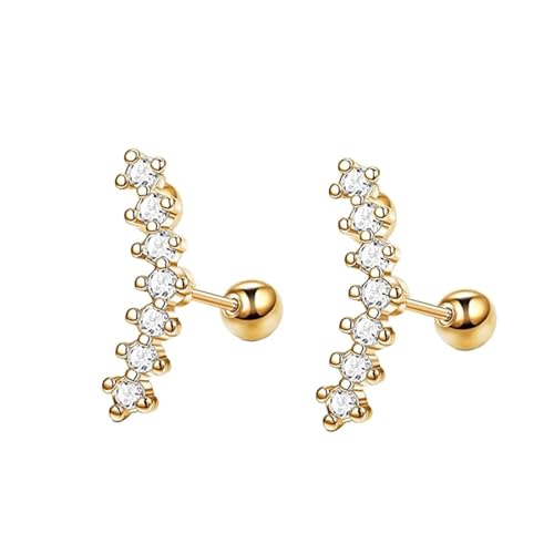 Grewod Modeschmuck Ohrringe, Damen Gold 18 Karat 750 7 Weiß Rund Moissanit Ohrstecker Nickelfrei Schmuck von Grewod