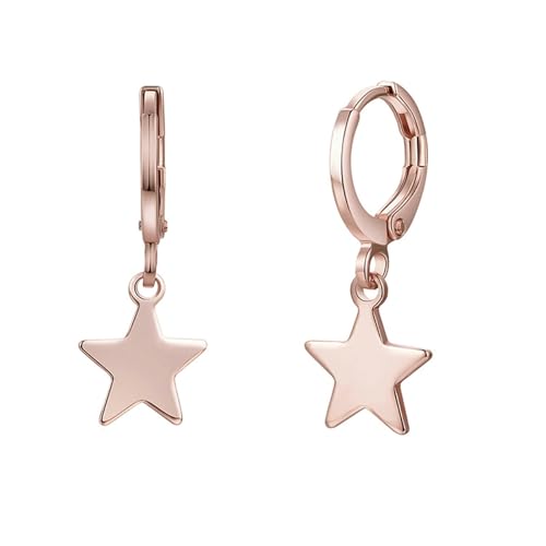 Grewod Modeschmuck Ohrringe, Damen Rotgold 585 14K Stern Ohrhänger Nickelfrei Echtgold Ohrschmuck von Grewod