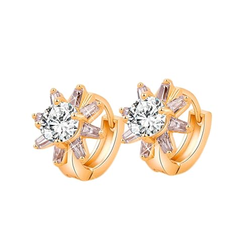 Grewod Modeschmuck Ohrringe Creolen, Damen Gelbgold 750 18K Blume Weiß Rund Moissanit Ohrringe von Grewod