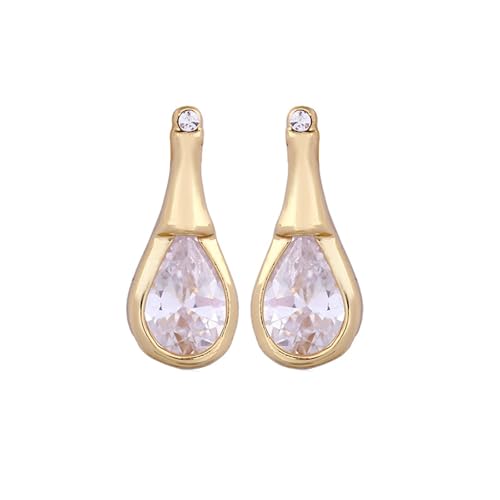Grewod Modeschmuck Ohrringe Stecker, Damen 14 Karat 585 Gelbgold Tropfen Weiß Moissanit Ohrstecker von Grewod