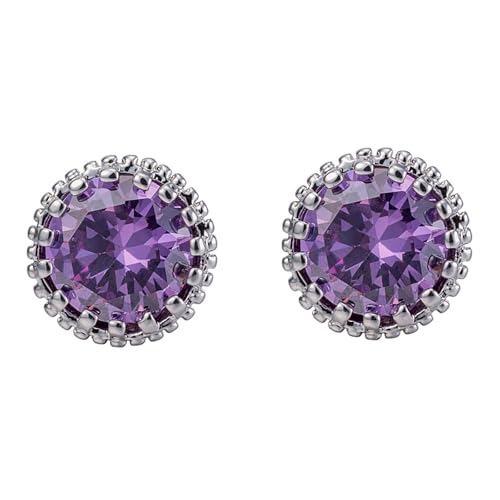 Grewod Modeschmuck Ohrringe Stecker, Damen Weiß Gold 18K Schlicht Lila Rund Amethyst Ohrstecker von Grewod