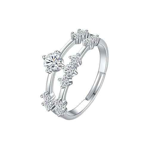 Grewod Modeschmuck Ring, Damen Weißgold 9K 375 Verstellbar Weiß Rund Labor Erstellt Diamant Trauringe Eheringe Größe 49 (15.6) von Grewod