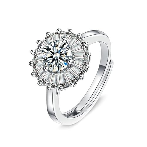 Grewod Modeschmuck Ringe, Damen Weißgold 9 Karat 375 Verstellbar Elegante Blume 1ct Weiß Rund Moissanit Verlobungsringe und Eheringe Größe 57 (18.1) von Grewod