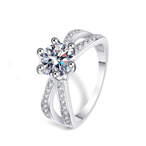 Grewod Modeschmuck Ringe für Damen, Weiß Gold 9K Unendlich Weiß Rund Labor Erstellt Diamant Verlobungsringe Hochzeitsringe Größe 61 (19.4) von Grewod
