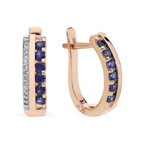 Grewod Nickelfreie Ohrringe, Damen 18 Karat Rosegold 750 Elegant Blau Rund Tansanit Creolen Schmuck von Grewod