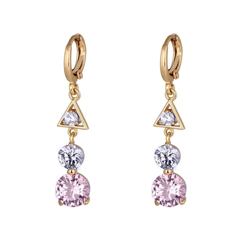 Grewod Nickelfreie Ohrringe, Damen Gold 375 9 Karat Elegant Rosa Rund Kristall mit Moissanit Ohrhänger von Grewod