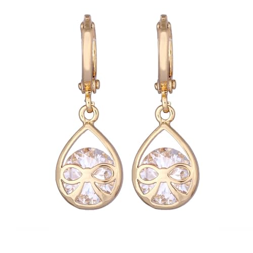 Grewod Nickelfreie Ohrringe, Damen Gold 9 Karat 375 Creolen mit Tropfen Schleife Weiß Rund Moissanit Ohrhänger von Grewod