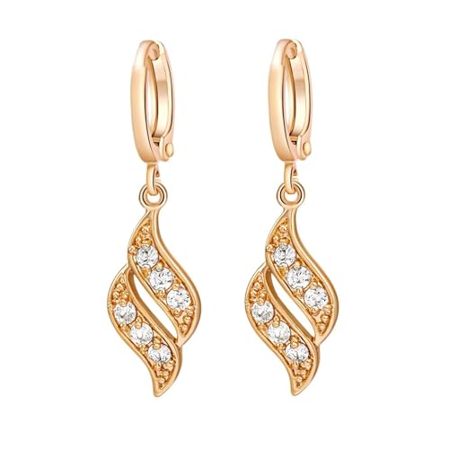 Grewod Nickelfreie Ohrringe Damen, 14 Karat 585 Gelbgold Creolen mit Blatt Weiß Rund Moissanit Ohrhänger von Grewod