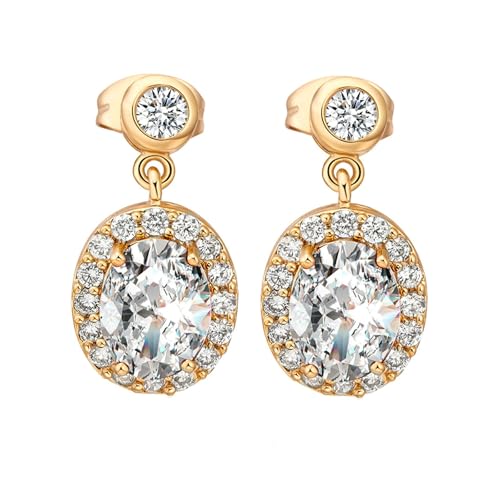 Grewod Nickelfreie Ohrringe Damen, 9K Gelbgold 375 Elegant Weiß Oval Moissanit Ohrstecker Schmuck von Grewod