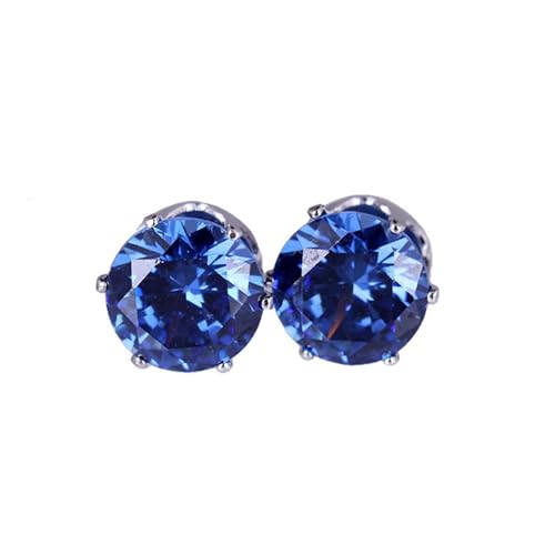 Grewod Nickelfreie Ohrringe Damen, Weißgold 18K 750 Schlicht Blau Rund Labor Erstellt Saphir Ohrstecker von Grewod